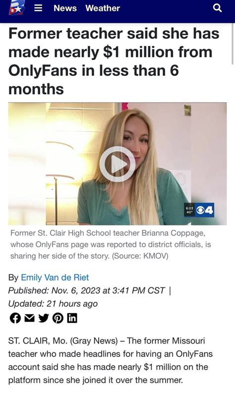 brianna coppage facebook|Former teacher said she has made nearly $1 million from。